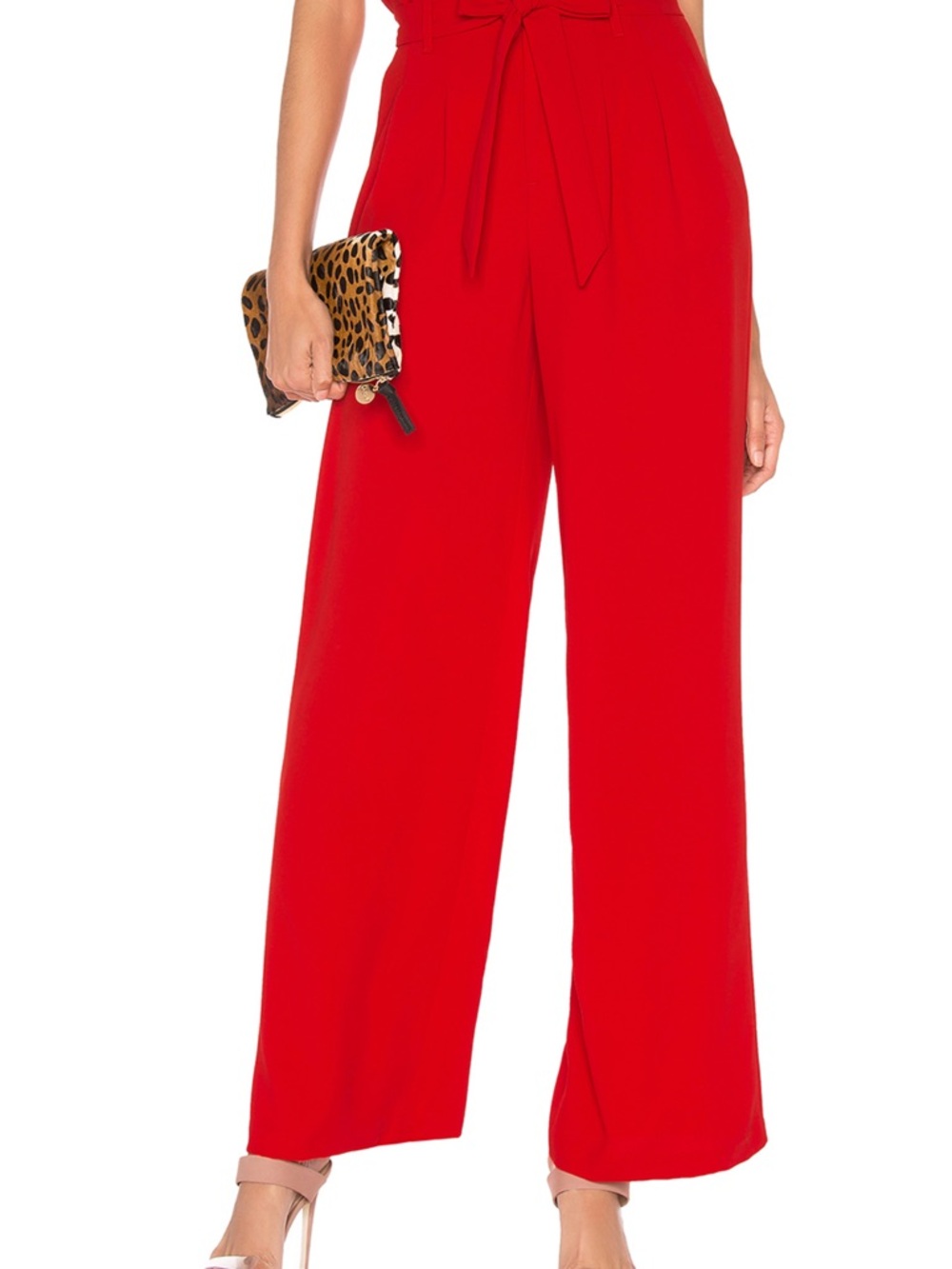 Alice + Olivia Farrell Cherry Red High-Waist Paperbag Wide-Leg Trousers Size 6 - Picture 4 of 6